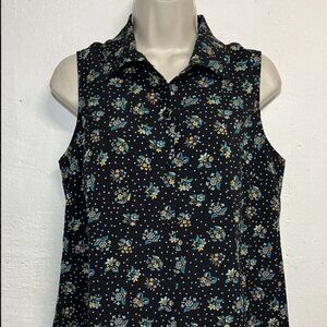 CABI Womens Medium Whimsy Dot Sleeveless Floral Tank Top Blouse Style 344